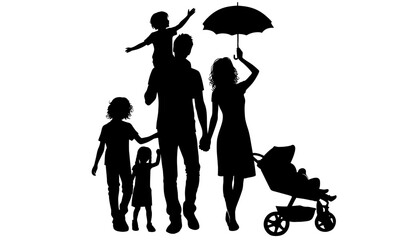 silhouettes of happy family