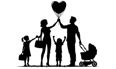 silhouettes of happy family