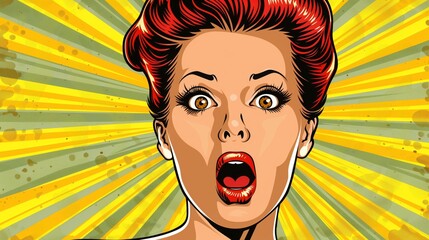 Surprised woman face in pop art style