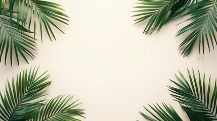 Fototapeta na wymiar Tropical leaves border on a white background with copy space.