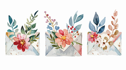Watercolor Gothic Floral Envelopes Flat vector isolated
