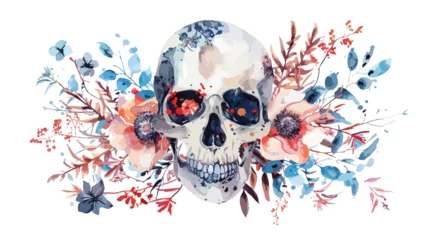 Papier Peint photo Crâne aquarelle Watercolor Gothic Floral Skull Flat vector isolated o