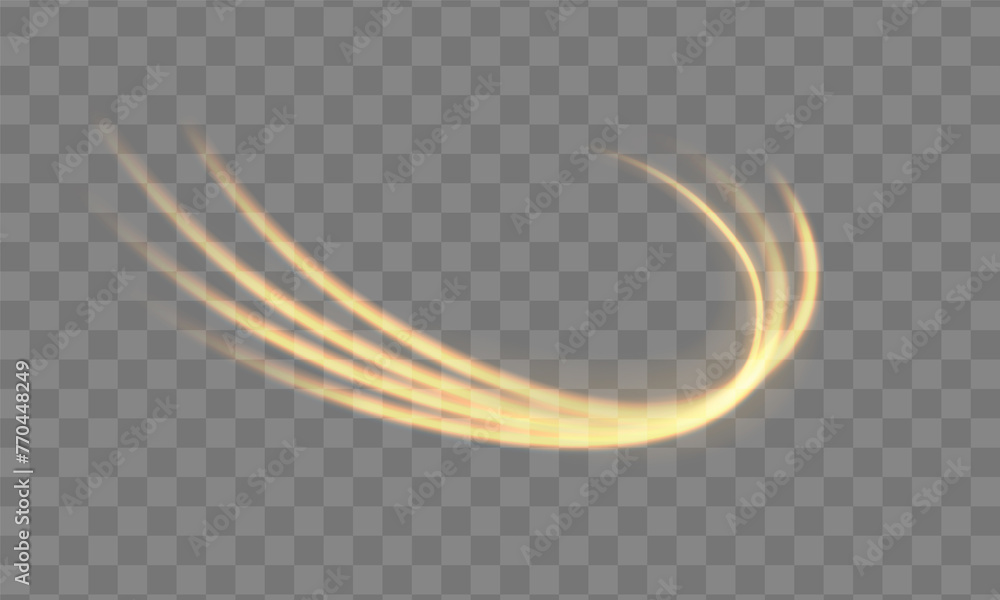 Wall mural dynamic golden waves with small parts. golden line with light effect. dust of yellow sparks and star