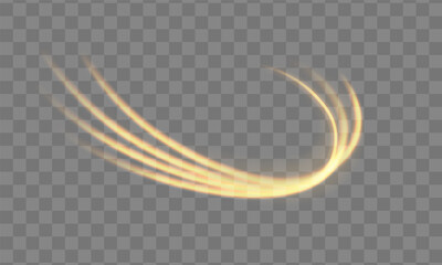 Dynamic golden waves with small parts. Golden line with light effect. Dust of yellow sparks and...