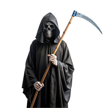 recommend clip art: scary grim reaper in black clothes with scythe