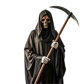 recommend clip art: scary grim reaper in black clothes with scythe