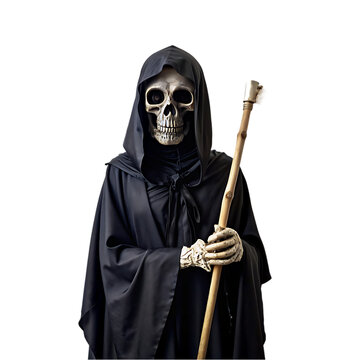 recommend clip art: scary grim reaper in black clothes with scythe