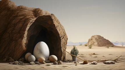 ostrich eggs in the desert - obrazy, fototapety, plakaty