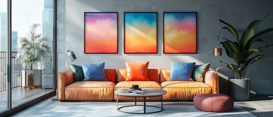 A series of abstract gradient prints for home decor, bringing a vibrant energy to interiors