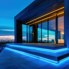 Fototapeta premium Bioluminescent lighting in eco-friendly buildings, merging nature with innovation