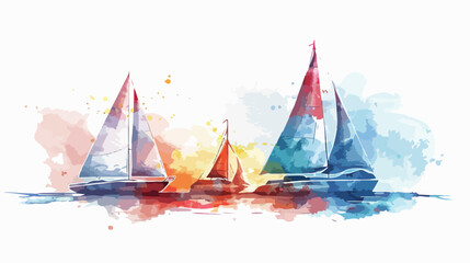 Watercolor Sailboats Flat vector isolated on white background - obrazy, fototapety, plakaty