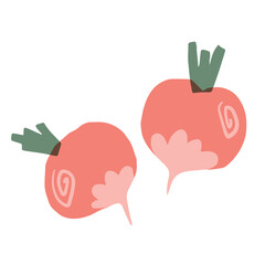 Radish isolated on a white horse, root vegetable in collage style