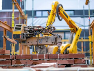 Automated bricklaying robot on site, productivity boost