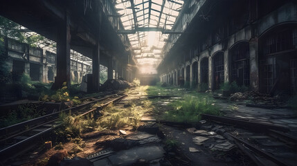 Fototapeta na wymiar the empty factory has fallen into an abandonment