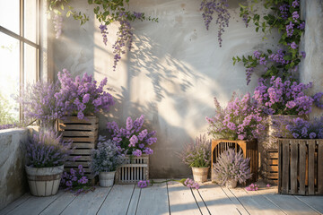 Blooming lavender in rustic outdoor garden
