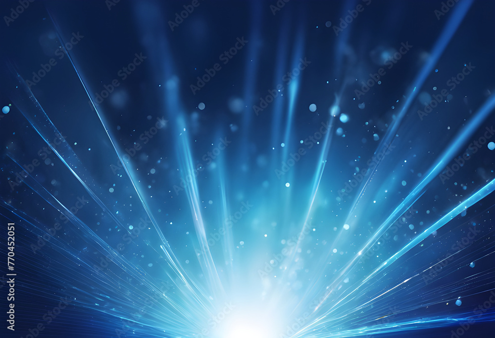 Poster blue background with sparking shiny lights and bokeh particles