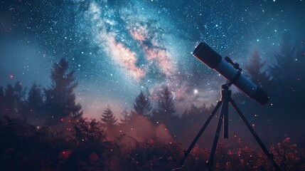 An advertising campaign for a telescope to view the stars of the mystical midnight sky - obrazy, fototapety, plakaty