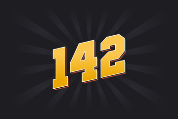 Number 142 vector font alphabet. Yellow 142 number with black background