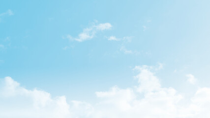 Blue pastel sky with white fluffy cloud. Cumulus clouds background. Cloudscape morning sky. The...