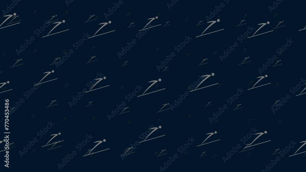 Poster ski jumping symbols float horizontally from left to right. parallax fly effect. floating symbols are