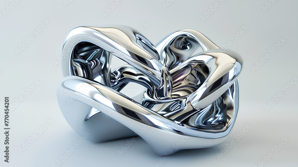 Poster 3d chrome metallic abstract shape objects white background