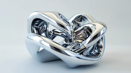 3D chrome metallic abstract shape objects white background