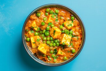 Matar paneer curry made with green peas 