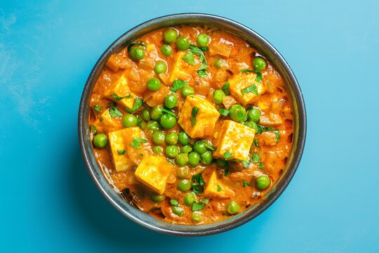 Matar paneer curry made with green peas 