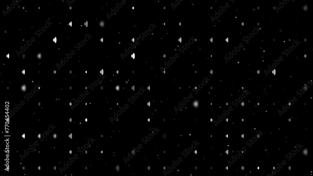 Poster template animation of evenly spaced speaker symbols of different sizes and opacity. animation of tra