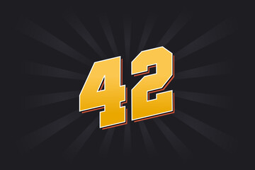 Number 42 vector font alphabet. Yellow 42 number with black background