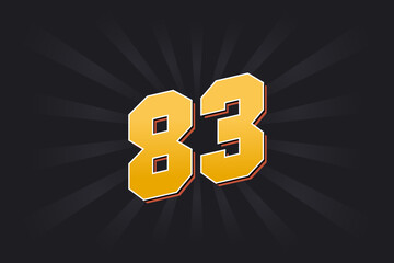 Number 83 vector font alphabet. Yellow 83 number with black background