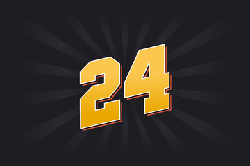 Number 24 vector font alphabet. Yellow 24 number with black background