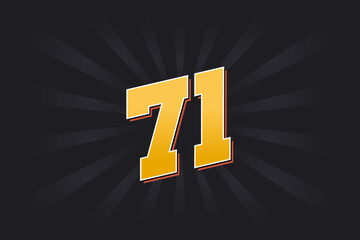 Number 71 vector font alphabet. Yellow 71 number with black background