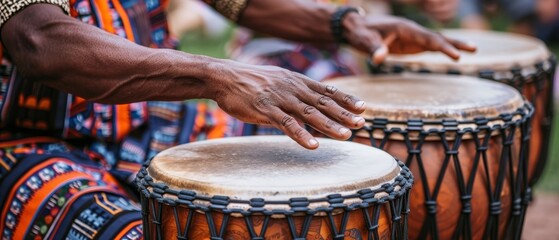   Person holding djembe with others in the background