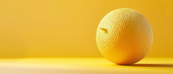   An orange placed on a yellow background with a happy face drawn on its upper half-face - obrazy, fototapety, plakaty