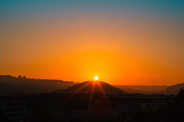 Fascinating sunrise over the mountain