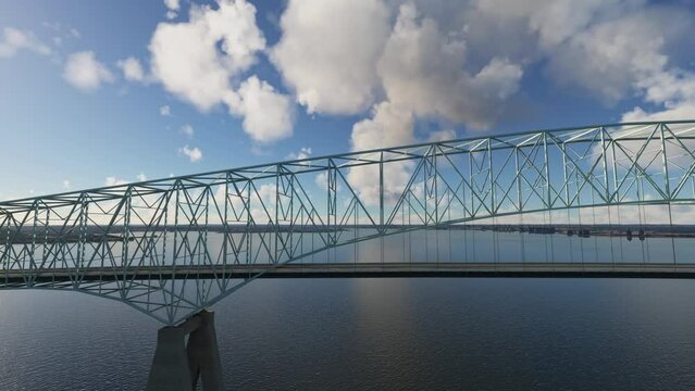 Side aerial drone view of Francis Scott Key Bridge - Baltimore and Dundalk in Maryland. United States