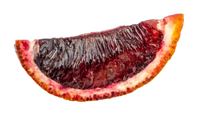 Sicilian orange fruit slice isolated on white background. red blood orange. clipping path included