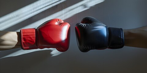 Handshake Concealing Shadows of Boxing Gloves Symbolizing Hidden Hostilities and Competition - obrazy, fototapety, plakaty
