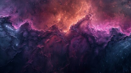   A digital picture portraying a lilac and azure atmosphere with a scarlet and magenta nebulous mass positioned centrally within