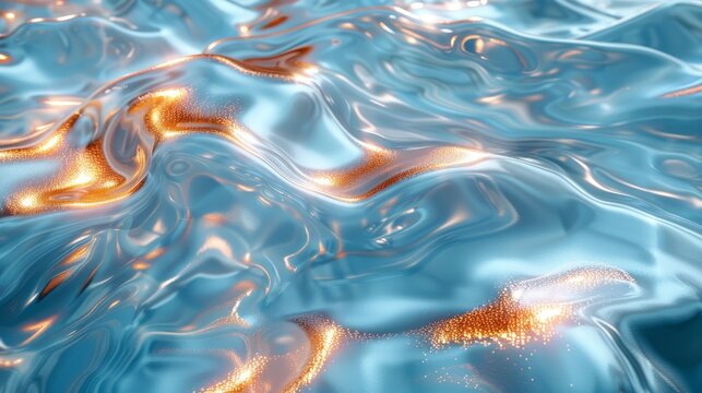  A detailed image of a blue water body showing an intricate design of orange and white stripes on its surface