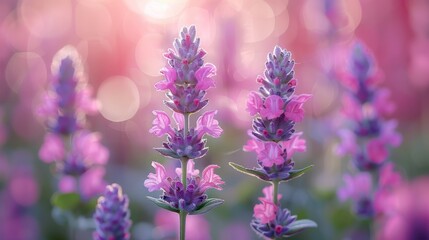   Close-up of colorful flowers with a soft backdrop of pink and purple blossoms