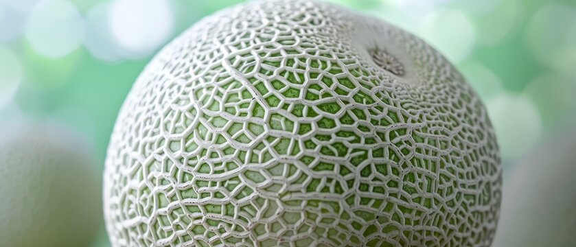   A focused image of a fruit displaying a design on its surface and a hazy background