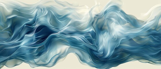   A painting featuring blue and white swirls on a white canvas with a subtle light-gray background