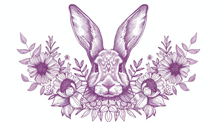 Bunny Mandala with Flower. Vector Line Art flat vector