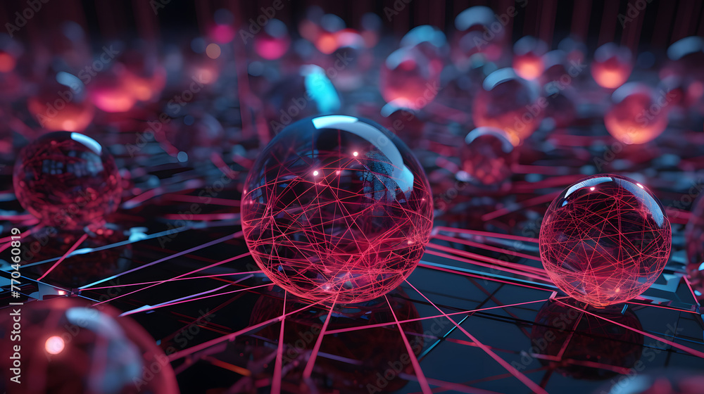 Aufkleber computer network and technology concept in red