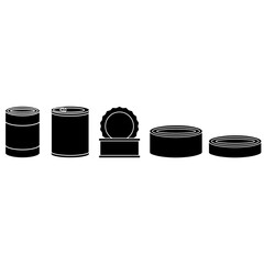 Tin icon vector set. Canned food illustration sign collection. Long lasting food symbol or logo.