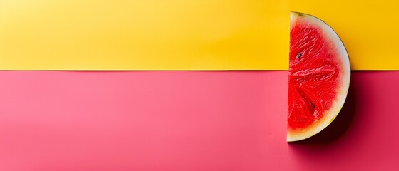   A grapefruit half sits atop a pink-yellow tablecloth with a nearby grapefruit slice