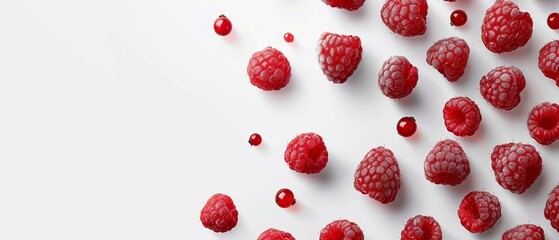   A raspberry group on white, with water drops at the bottom