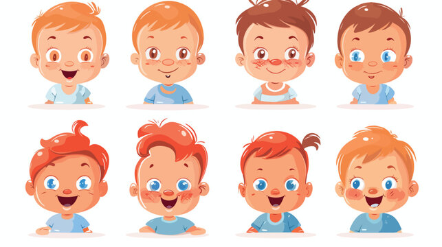Cartoon babies in different expressions flat vector